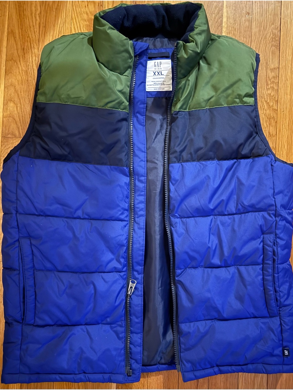 GAP Kids Navy and Green Colorblock Puffer Vest